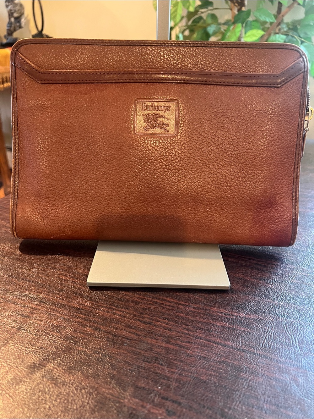 Burberrys Brown Leather Vintage Clutch